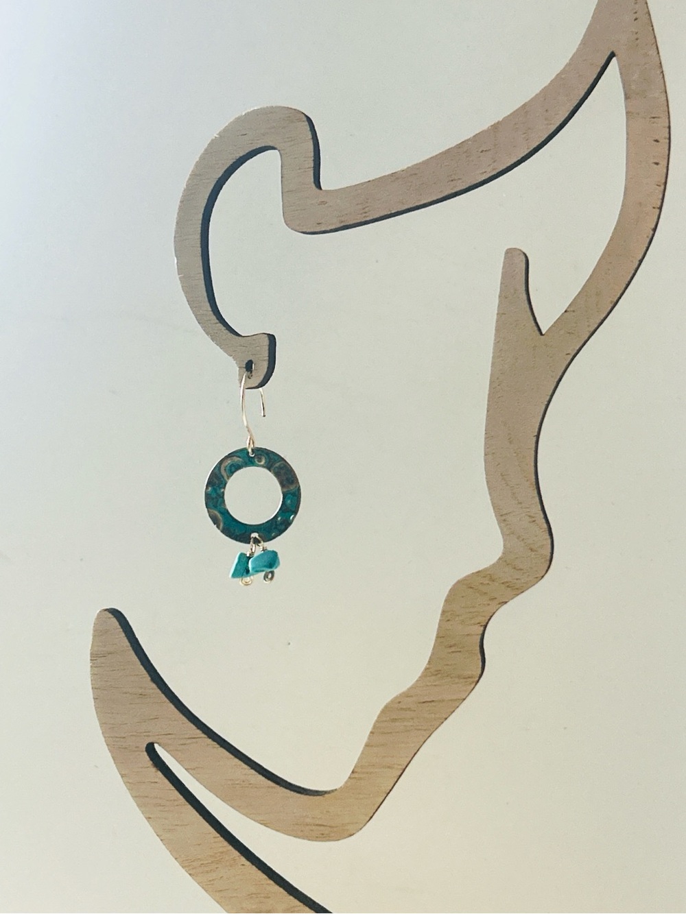Turquoise Hoop Drop Earrings with Bead Accent - Women Jewelry